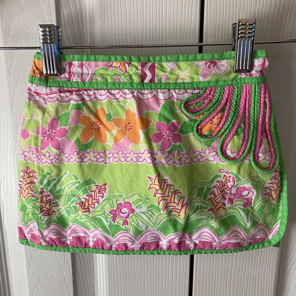 VINTAGE Lilly Pulitzer White Label Green Pink Tropical Monkey Print Skort 4